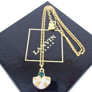 Authentic LANVIN Rhinestone bijou Necklace metal [Used]